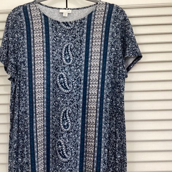 J Jill Dress Blue Floral/Paisley Dress Size M Short Sleeve Stretch Casual Cottag - Picture 7 of 11